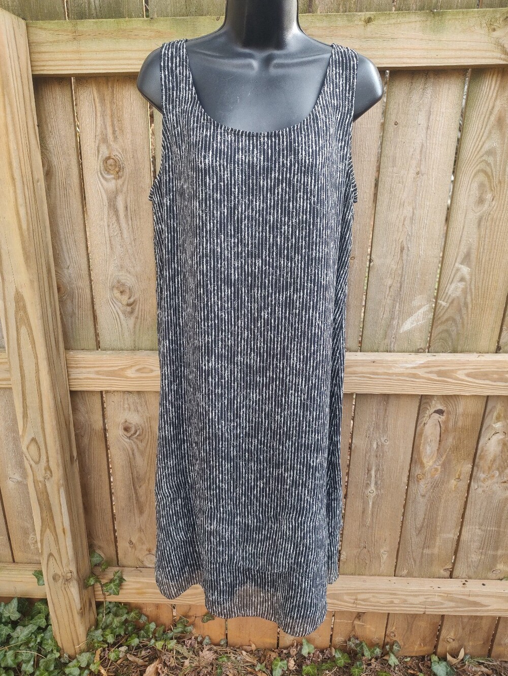 🏵️ Eileen Fisher Silk Striped Layered Breezy Sleeveless Dress Medium